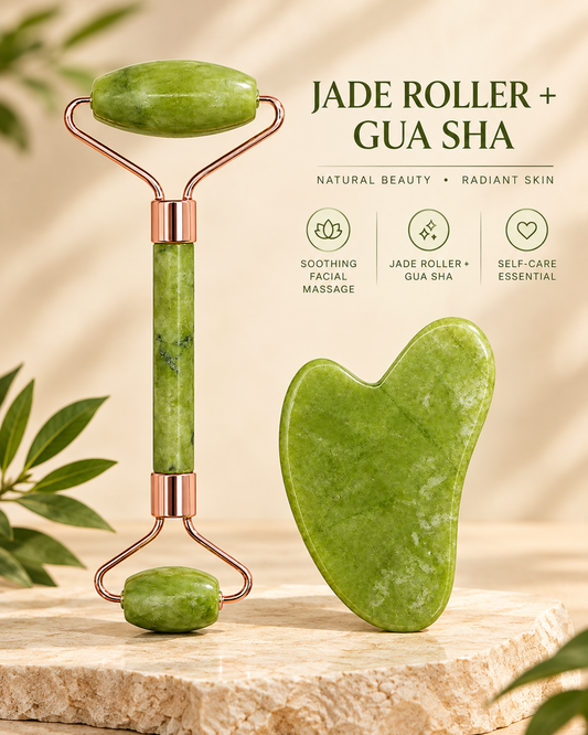 Premium Jade Roller & Gua Sha Facial Massage Set – Natural Stone Skincare Tool
